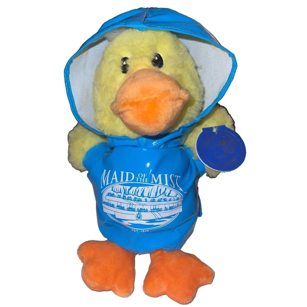 MJC Maid of the Mist Niagara Falls Duck Plush Blue Raincoat Hood Vintage 1988